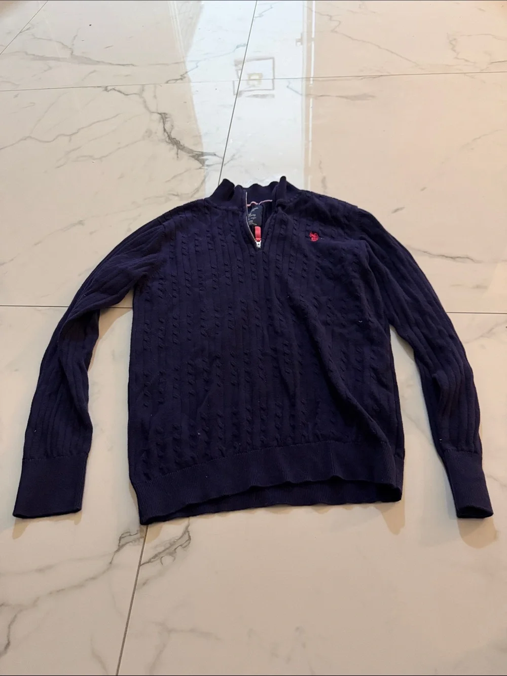 Polo by Ralph Lauren Navy Half-Zip Cable Knit Sweater size xl runs small @@@